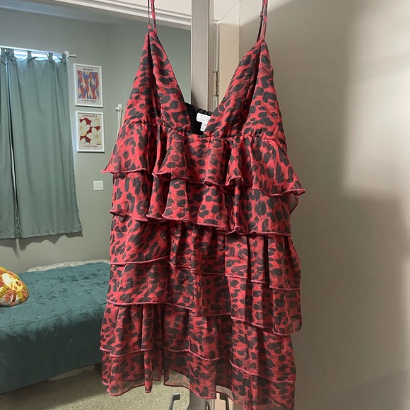 Red Leopard Print Ruffle Mini Dress - Picture 2 of 2